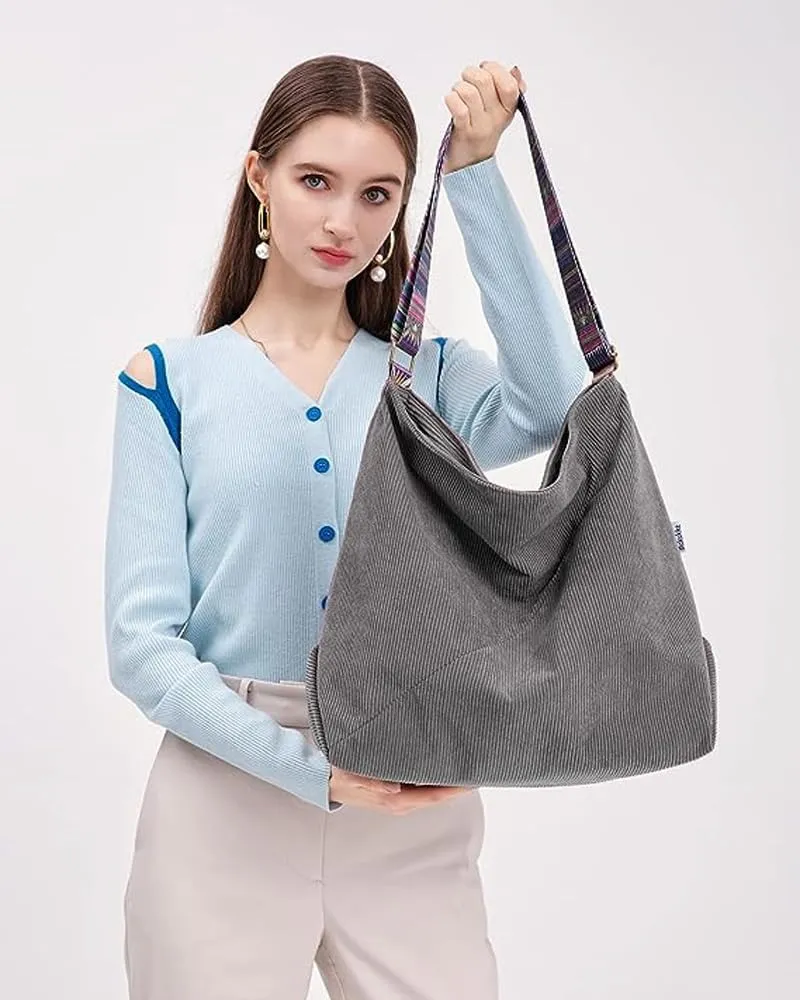 Bohemian Tote Bag Women Stylish Handbag Shoulder Bag Purse Large Crossbody Bag Corduroy Hobo Bag Carryall Daypack