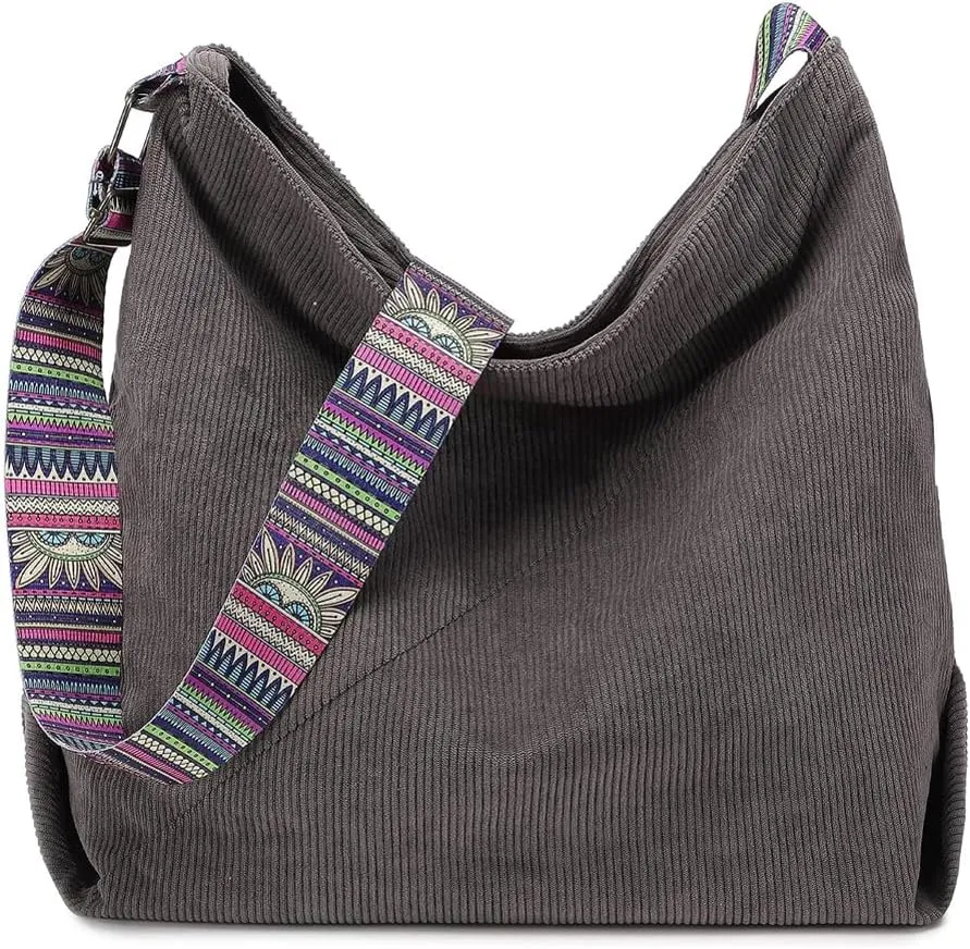 Bohemian Tote Bag Women Stylish Handbag Shoulder Bag Purse Large Crossbody Bag Corduroy Hobo Bag Carryall Daypack