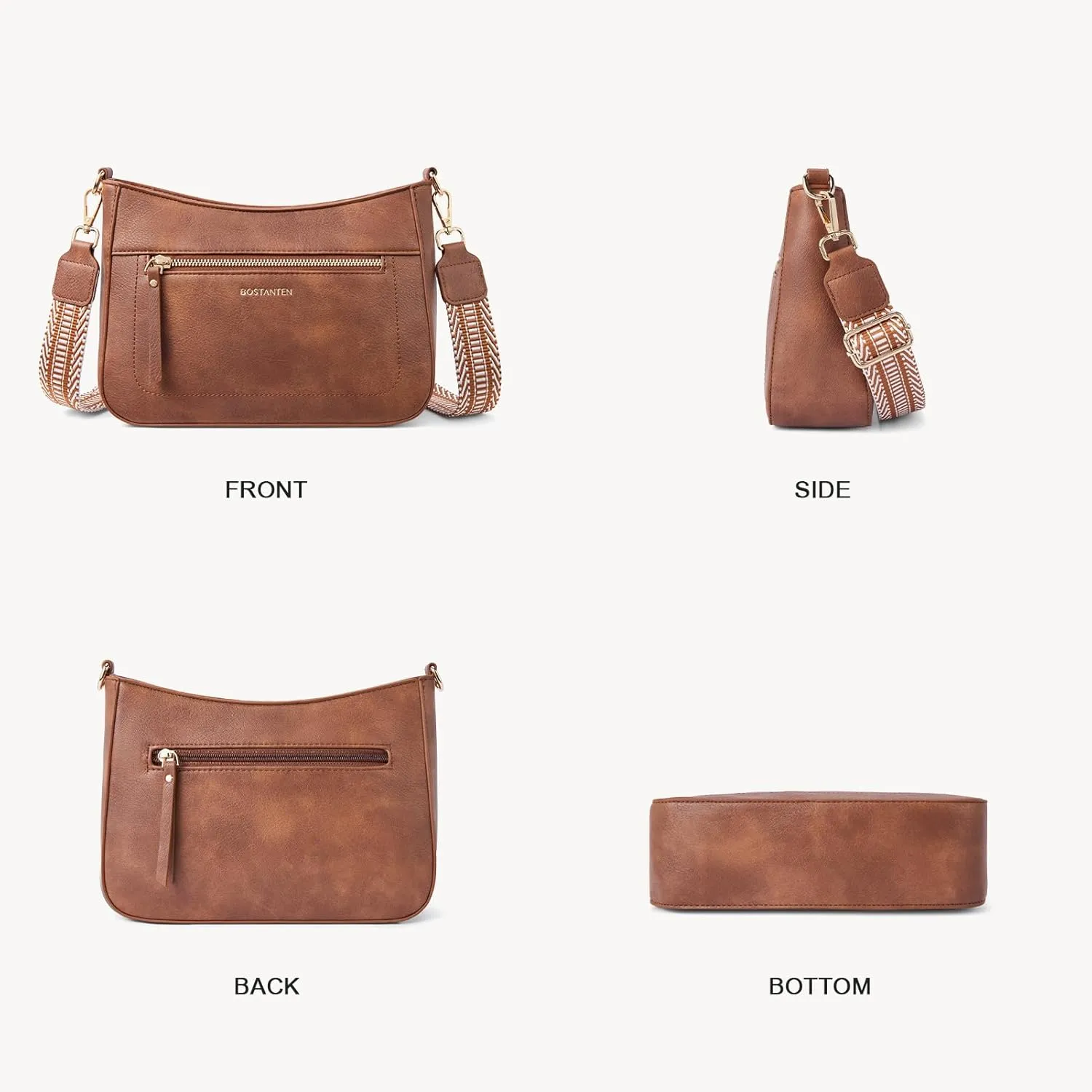 BOSTANTEN Crossbody Bags for Women Vegan Leather Hobo Purses Shoulder Handbags with Detachable Guitar Strap