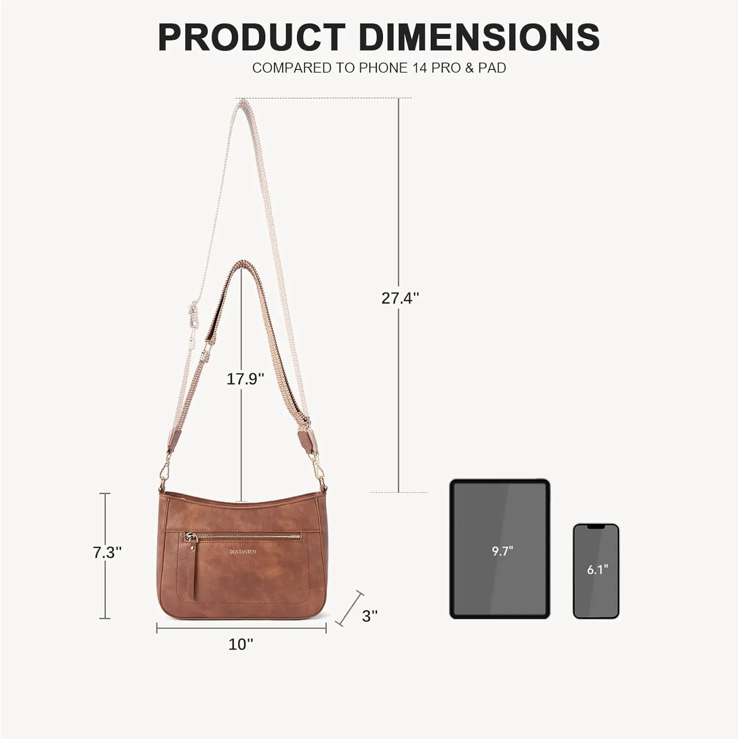 BOSTANTEN Crossbody Bags for Women Vegan Leather Hobo Purses Shoulder Handbags with Detachable Guitar Strap