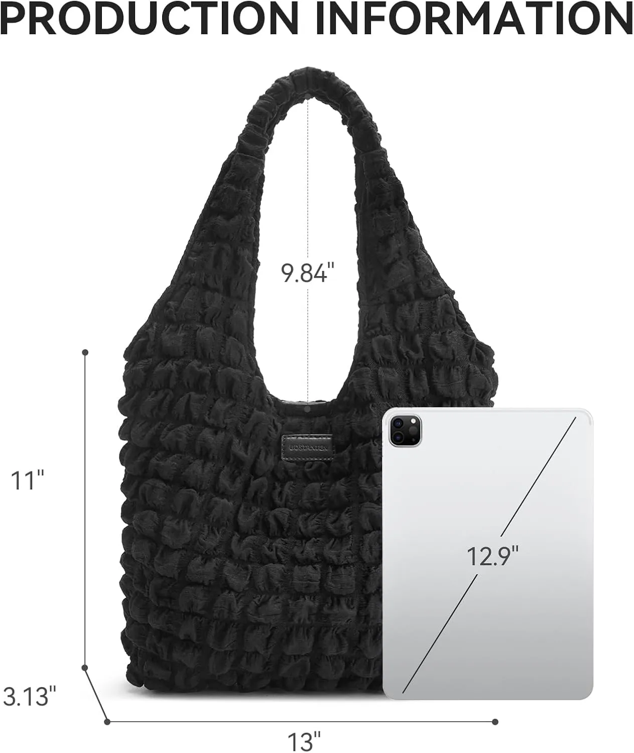 BOSTANTEN Small Puffer Bag for Women Lightweight Hobo Handbag Bubble Puffy Shoulder Purse for Travel 13" L*11" H*3.13" W