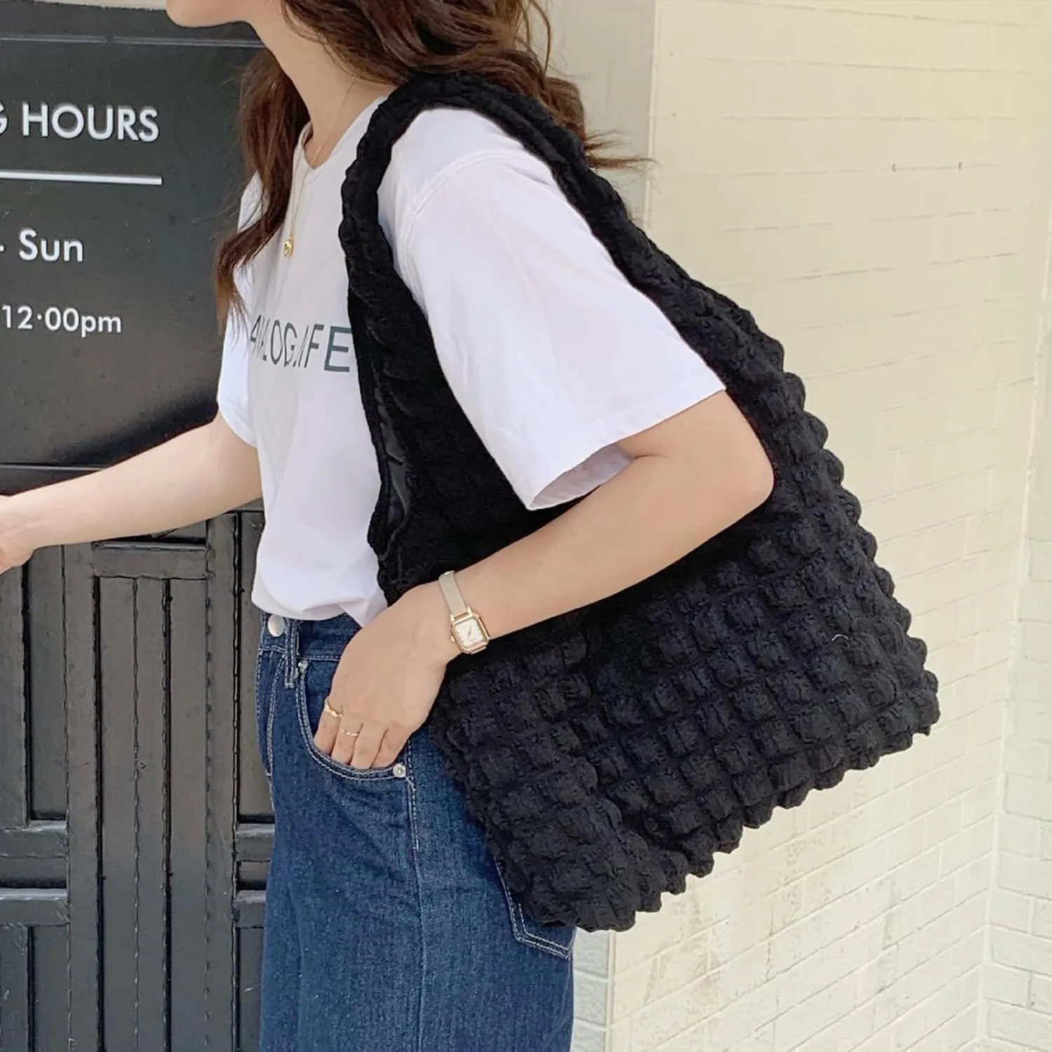 BOSTANTEN Small Puffer Bag for Women Lightweight Hobo Handbag Bubble Puffy Shoulder Purse for Travel 13" L*11" H*3.13" W