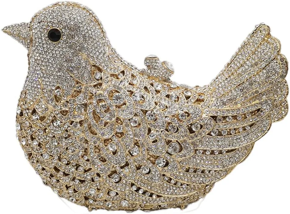 Boutique De FGG Bird Crystal Clutch Purses For Women Dressy Rhinestone Evening Bag Pigeon Prom Clutch Purse for Wedding,Mini