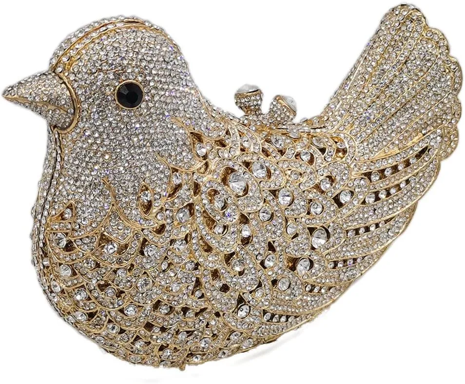Boutique De FGG Bird Crystal Clutch Purses For Women Dressy Rhinestone Evening Bag Pigeon Prom Clutch Purse for Wedding,Mini