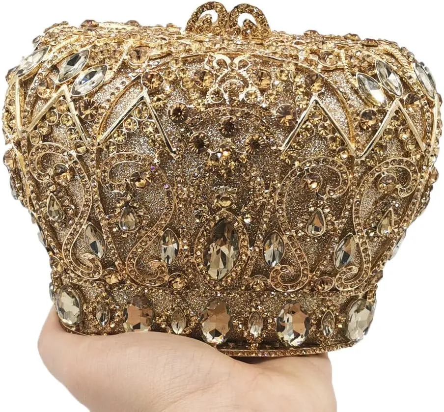 Boutique De FGG Crown Crystal Clutch Purse Women Formal Evening Minaudiere Handbags Party Dinner Rhinestone Clutch Bag,Mini