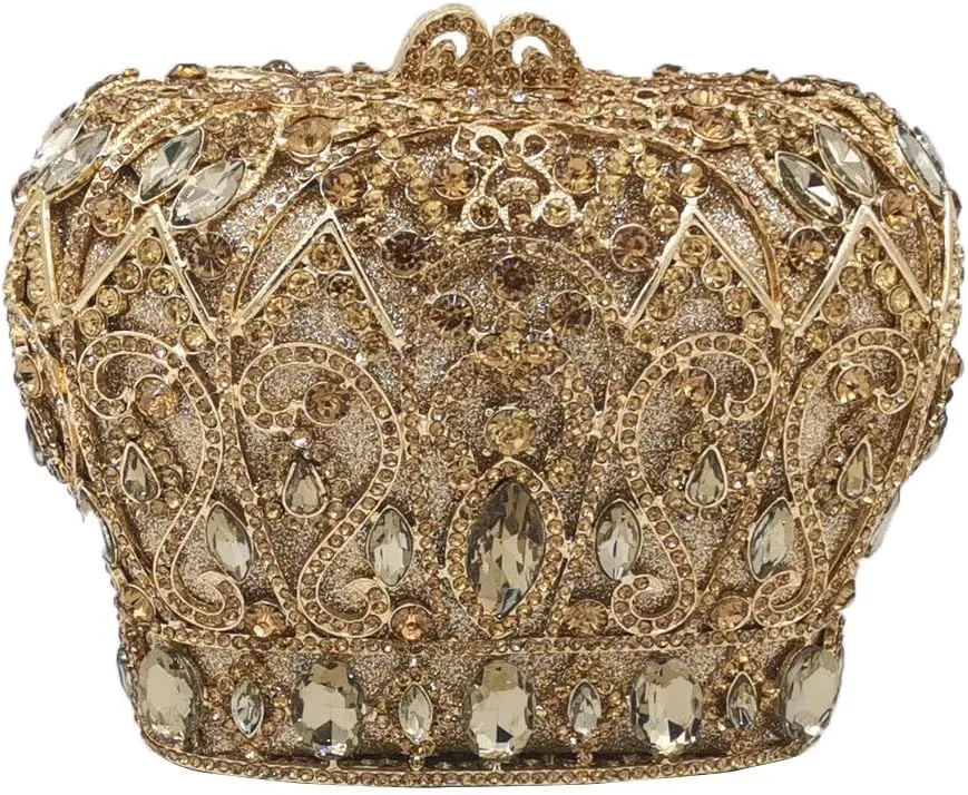 Boutique De FGG Crown Crystal Clutch Purse Women Formal Evening Minaudiere Handbags Party Dinner Rhinestone Clutch Bag,Mini