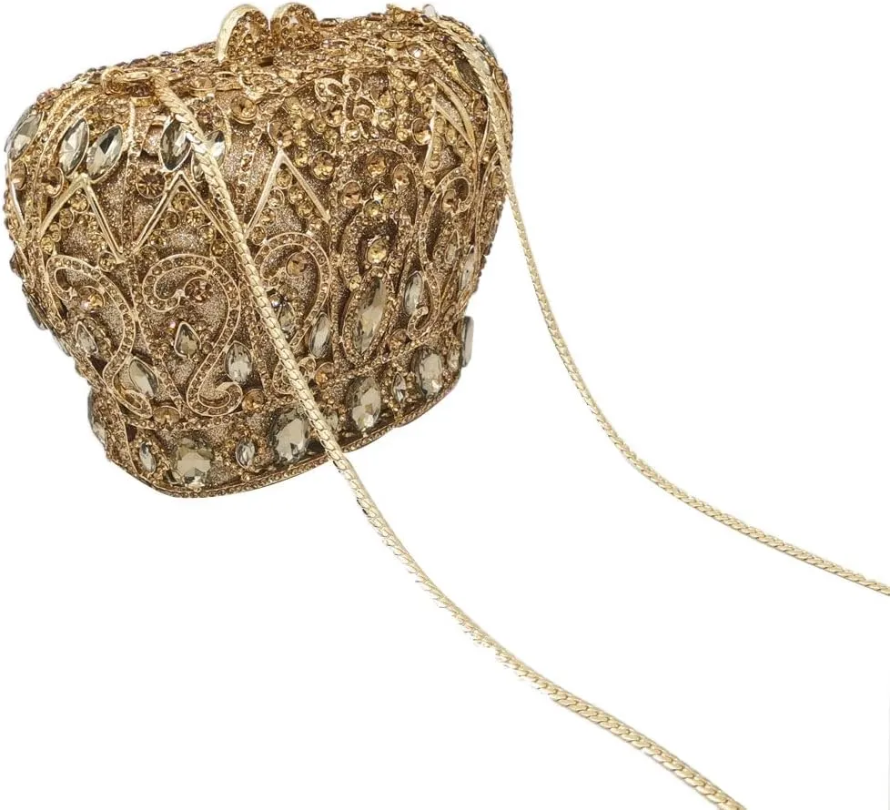 Boutique De FGG Crown Crystal Clutch Purse Women Formal Evening Minaudiere Handbags Party Dinner Rhinestone Clutch Bag,Mini