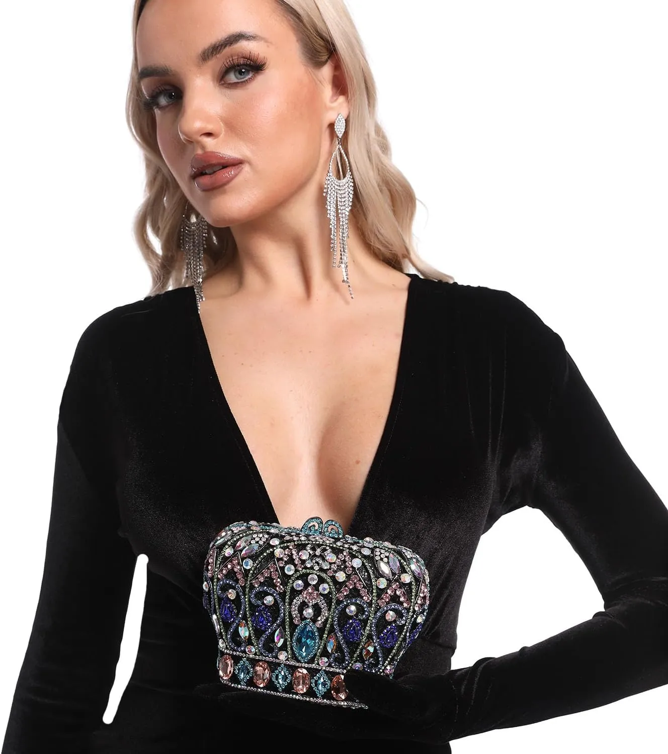 Boutique De FGG Crown Crystal Clutch Purse Women Formal Evening Minaudiere Handbags Party Dinner Rhinestone Clutch Bag,Mini