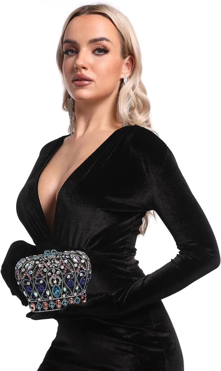 Boutique De FGG Crown Crystal Clutch Purse Women Formal Evening Minaudiere Handbags Party Dinner Rhinestone Clutch Bag,Mini