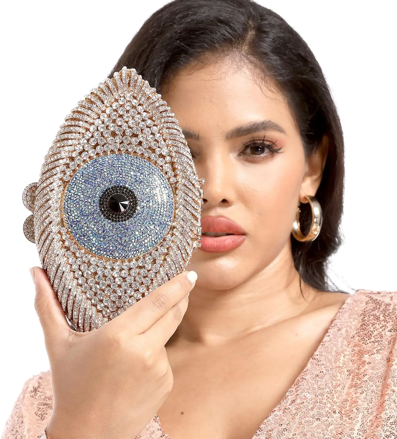 Boutique De FGG Evil Eye Clutch Purse for Women Glitter Evening Bags Crystal Clutch Party Dinner Rhinestone Handbag,Mini