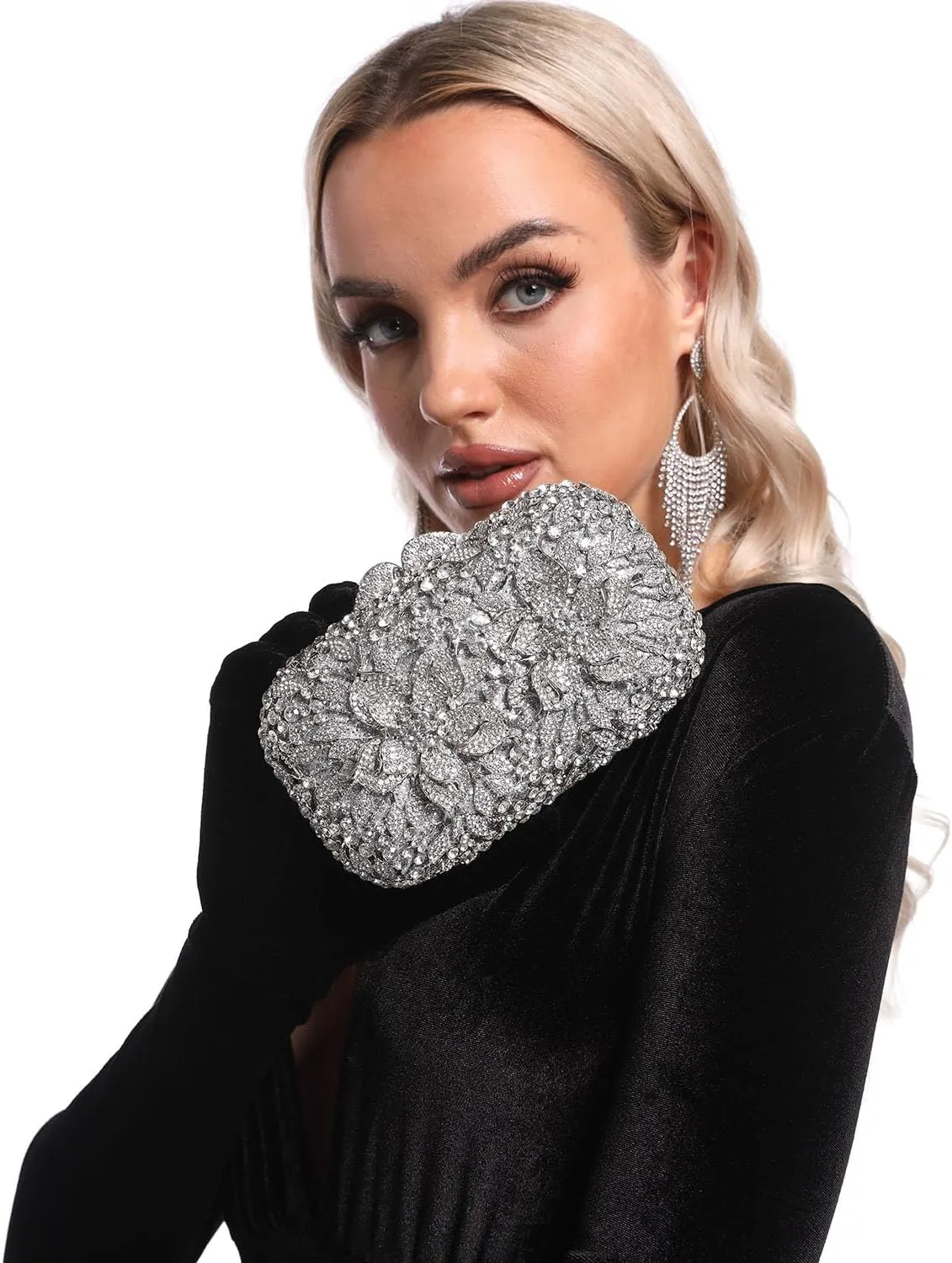 Boutique De FGG Flowers Women Crystal Clutch Purses Evening Minaudiere Bags Wedding Party Bridal Rhinestones Handbags,Mini