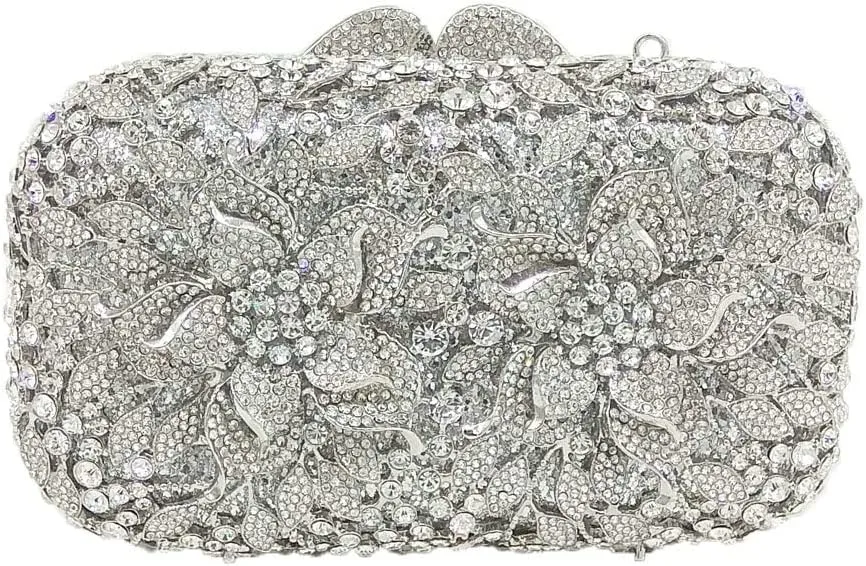 Boutique De FGG Flowers Women Crystal Clutch Purses Evening Minaudiere Bags Wedding Party Bridal Rhinestones Handbags,Mini