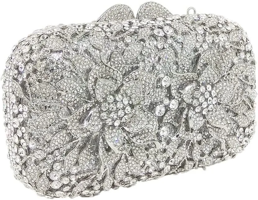 Boutique De FGG Flowers Women Crystal Clutch Purses Evening Minaudiere Bags Wedding Party Bridal Rhinestones Handbags,Mini