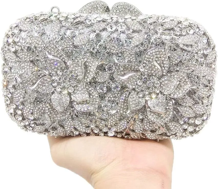 Boutique De FGG Flowers Women Crystal Clutch Purses Evening Minaudiere Bags Wedding Party Bridal Rhinestones Handbags,Mini