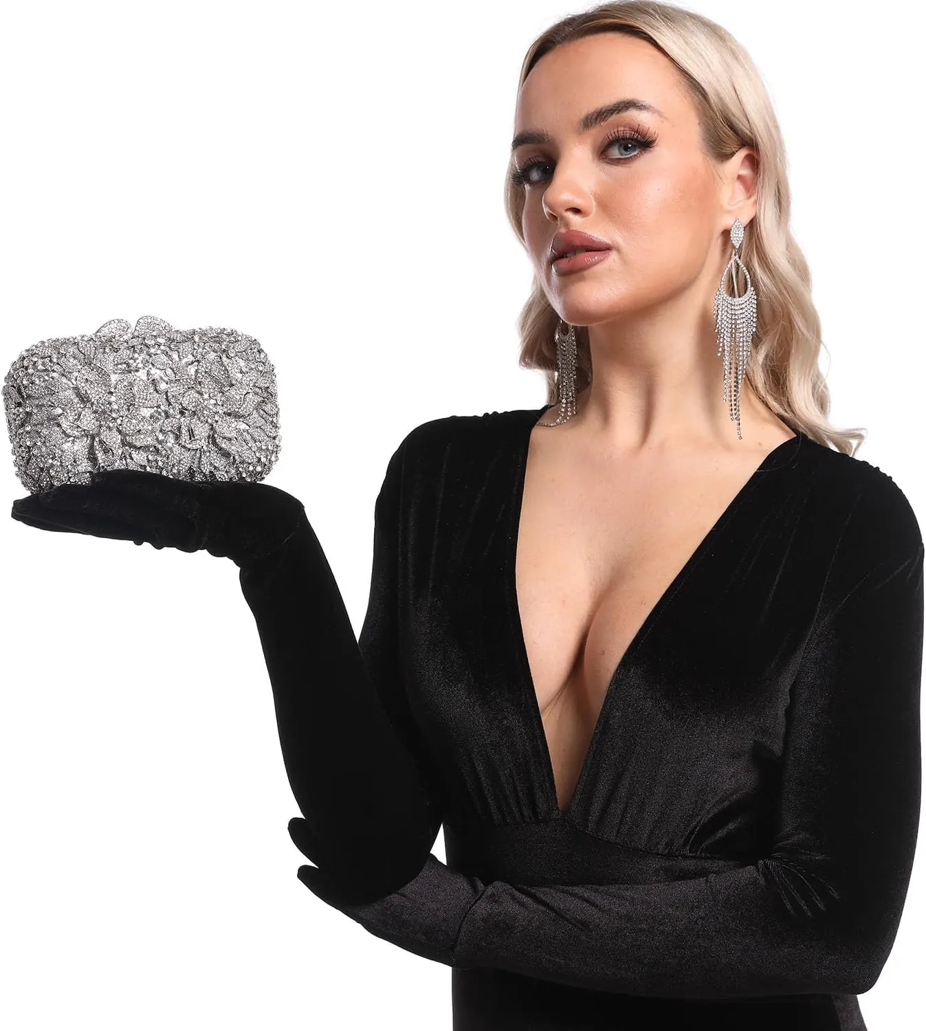 Boutique De FGG Flowers Women Crystal Clutch Purses Evening Minaudiere Bags Wedding Party Bridal Rhinestones Handbags,Mini