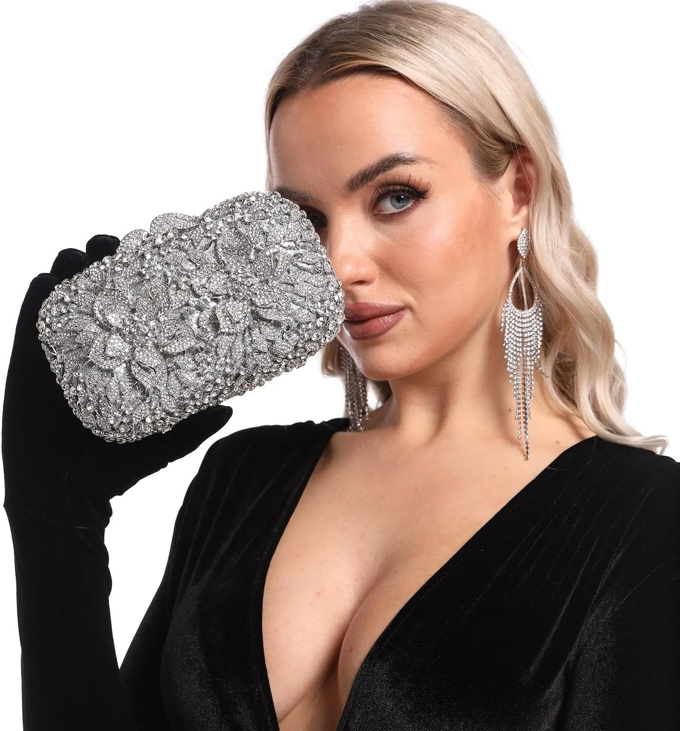 Boutique De FGG Flowers Women Crystal Clutch Purses Evening Minaudiere Bags Wedding Party Bridal Rhinestones Handbags,Mini