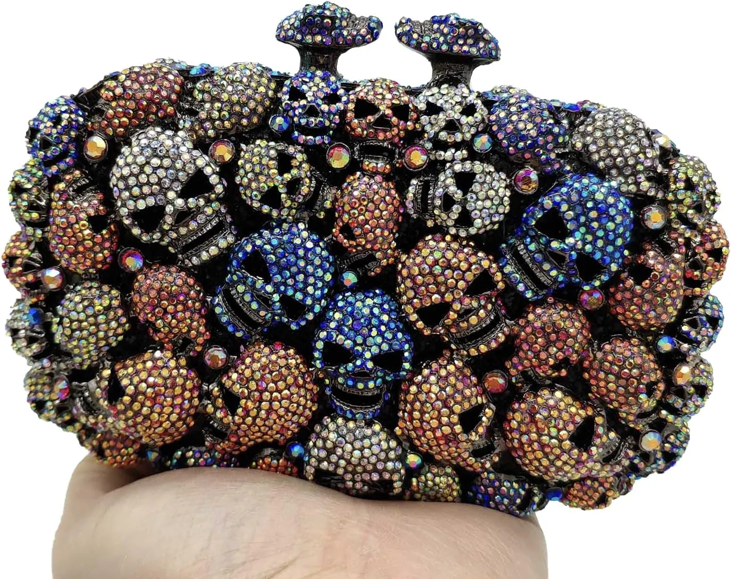 Boutique De FGG Skull Crystal Clutch Purse for Women Formal Rhinestone Clutch Evening Bag Halloween Minaudiere Handbag,Mini