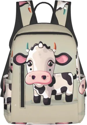 BREAUX Cute White Cow print Lightweight Backpack for Travel Casual Shoulder Bag Laptop Backpack Fit for Leisure Day