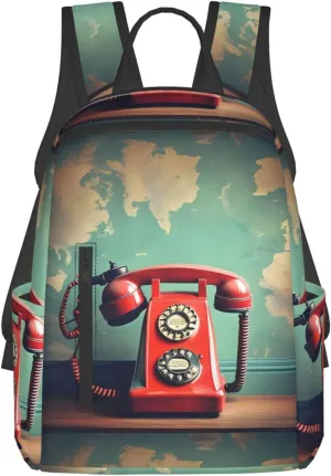 BREAUX England UK Retro London Telephone print Lightweight Backpack for Travel Casual Shoulder Bag Laptop Backpack Fit for Leisure Day