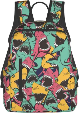 BREAUX Shark Pattern print Lightweight Backpack for Travel Casual Shoulder Bag Laptop Backpack Fit for Leisure Day