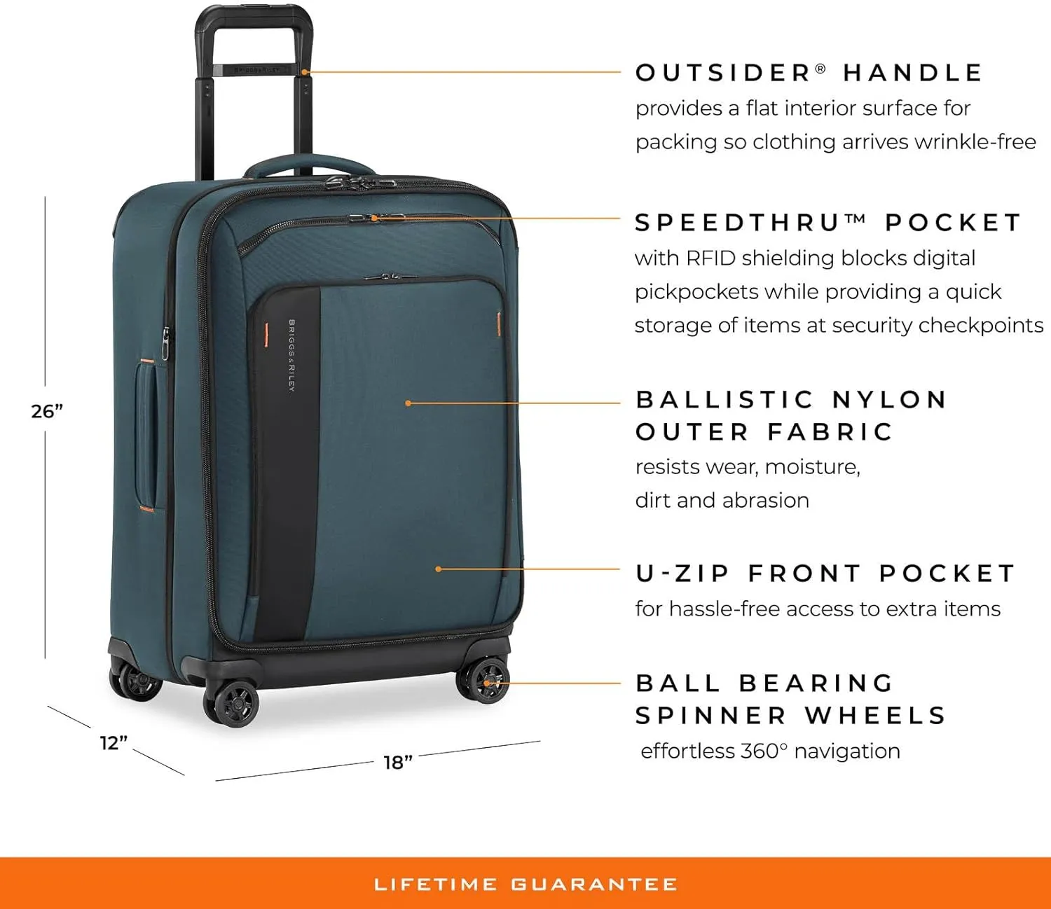Briggs & Riley 26" Medium Expandable Spinner - Checked Luggage for Travel, Suitcases with Wheels, Softside Rolling Bag for Men & Women, Self-Repairing Zipper - ZDX Collection, Ocean