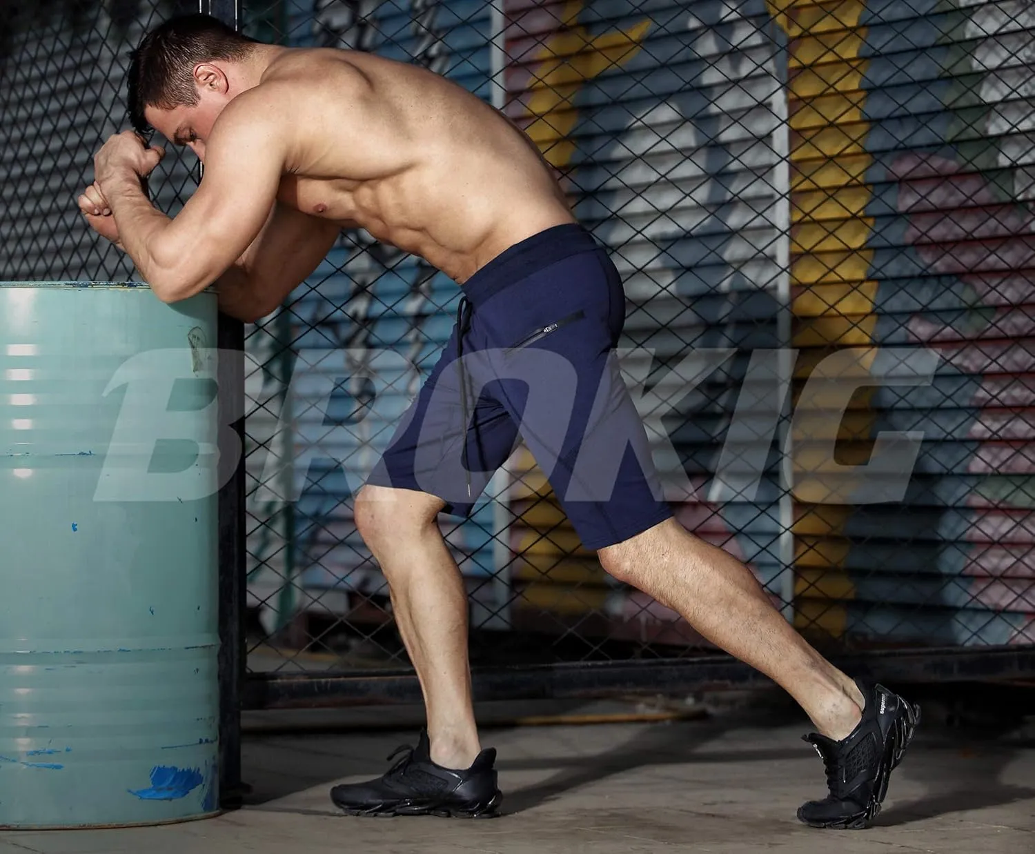 BROKIG Men's Sidelock Gym Workout Running Sport Shorts with Zipper Pockets