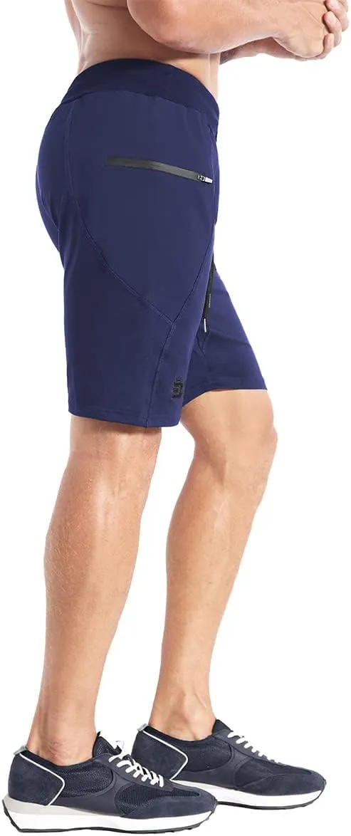 BROKIG Men's Sidelock Gym Workout Running Sport Shorts with Zipper Pockets