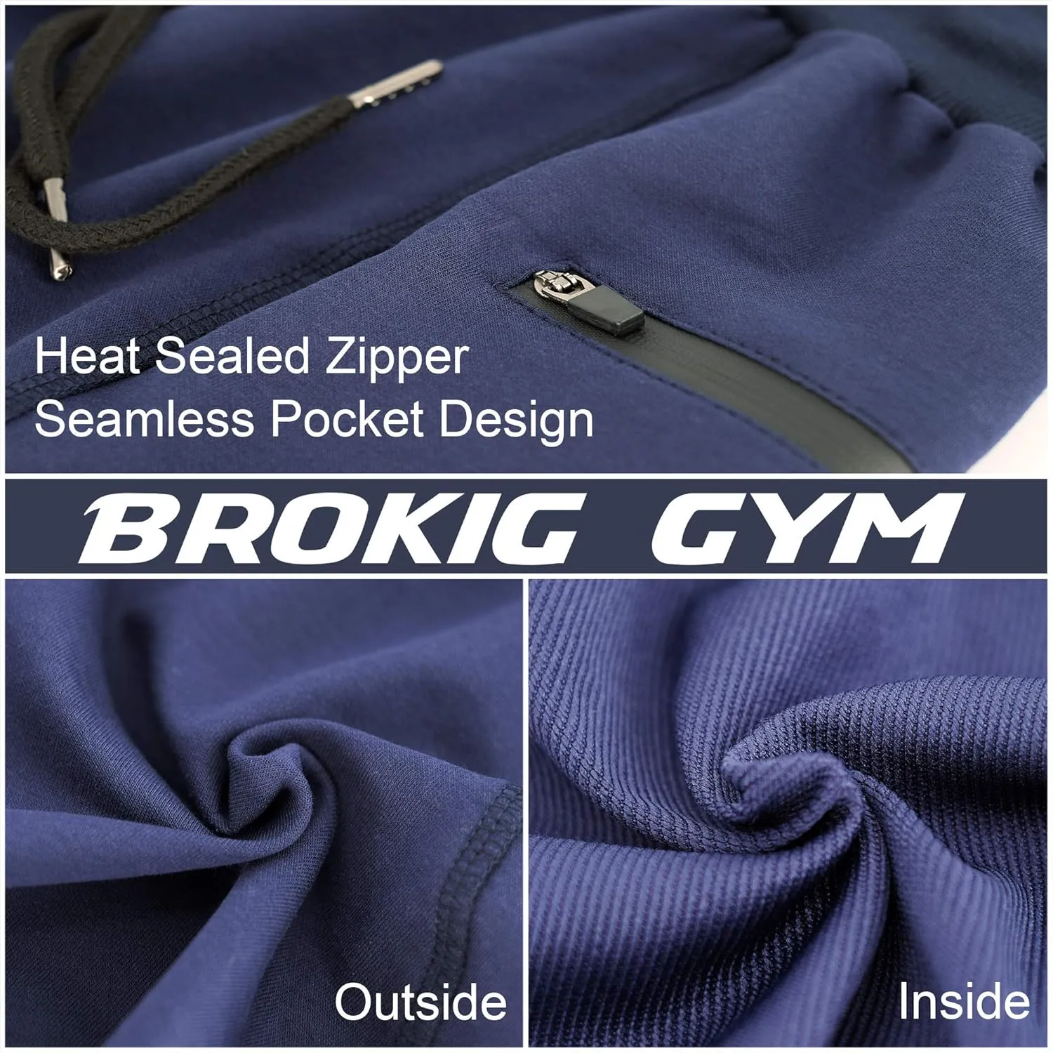 BROKIG Men's Sidelock Gym Workout Running Sport Shorts with Zipper Pockets