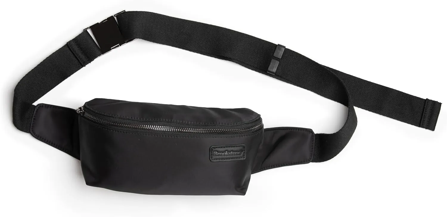 Brookstone Fanny Pack - Multi-Functional Crossbody Bag, Hands-Free Travel Waist Pack Belt Pouch for Men and Women, Black