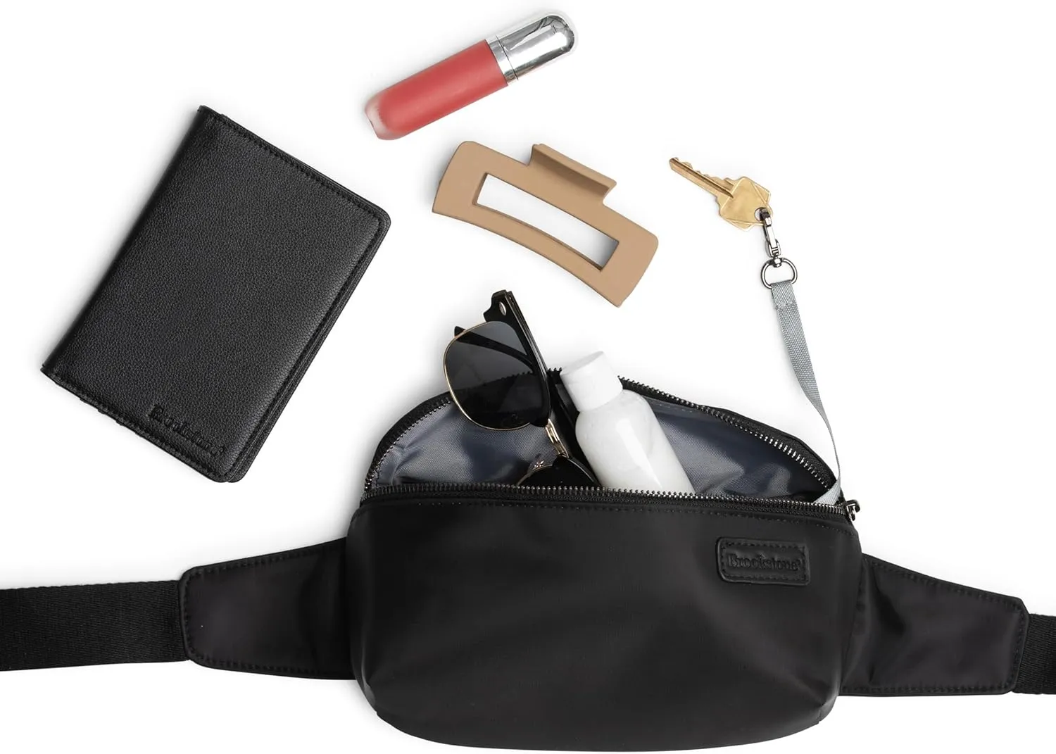 Brookstone Fanny Pack - Multi-Functional Crossbody Bag, Hands-Free Travel Waist Pack Belt Pouch for Men and Women, Black