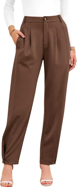 BTFBM Women's 2025 Casual Button Down Pants Elastic High Waist Business Work Trousers Long Straight Slacks with Pockets