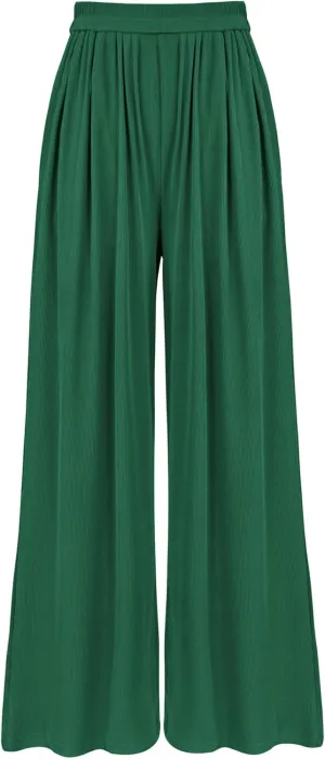 BTFBM Womens Casual Wide Leg Pants Summer Fall Clothes Pleated Elastic Waist Loose Palazzo Knit Trousers with Pockets
