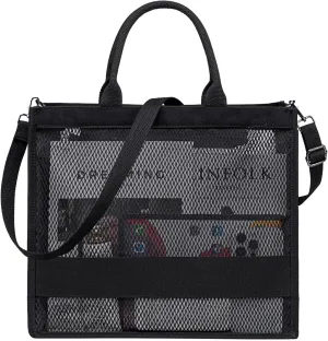 BTOOP Beach Bag for Women Mesh Tote Pool Bag with Zipper Clear Crossbody bags Purses for Travel Work Handbags