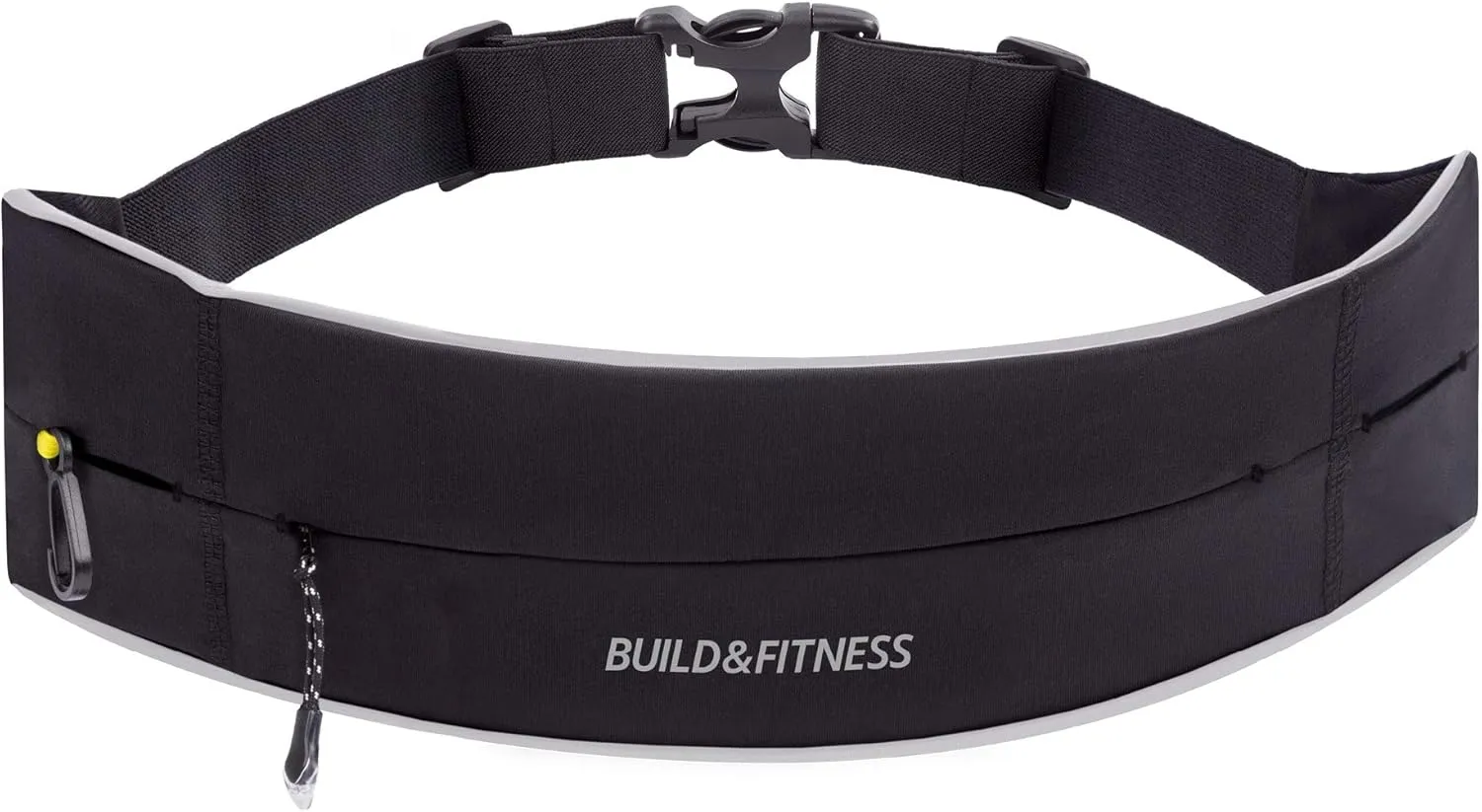 BUILD & FITNESS Zipper Running Belt – Adjustable Waist Pack, Slim, Light, YKK Zip, Secure Key Clip – Fits ALL Cell Phones, Keys, Cards, GU's – For Men & Women – Fitness, Run, Jog, Gym, Cycle, Hiking