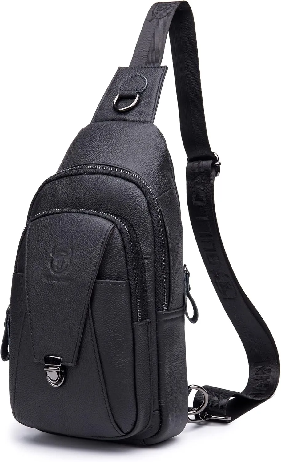 BULLCAPTAIN Leather Sling Bag for Men Multi-pocket Crossbody Chest Bag Travel Casual Shoulder Backpack