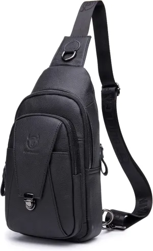BULLCAPTAIN Leather Sling Bag for Men Multi-pocket Crossbody Chest Bag Travel Casual Shoulder Backpack
