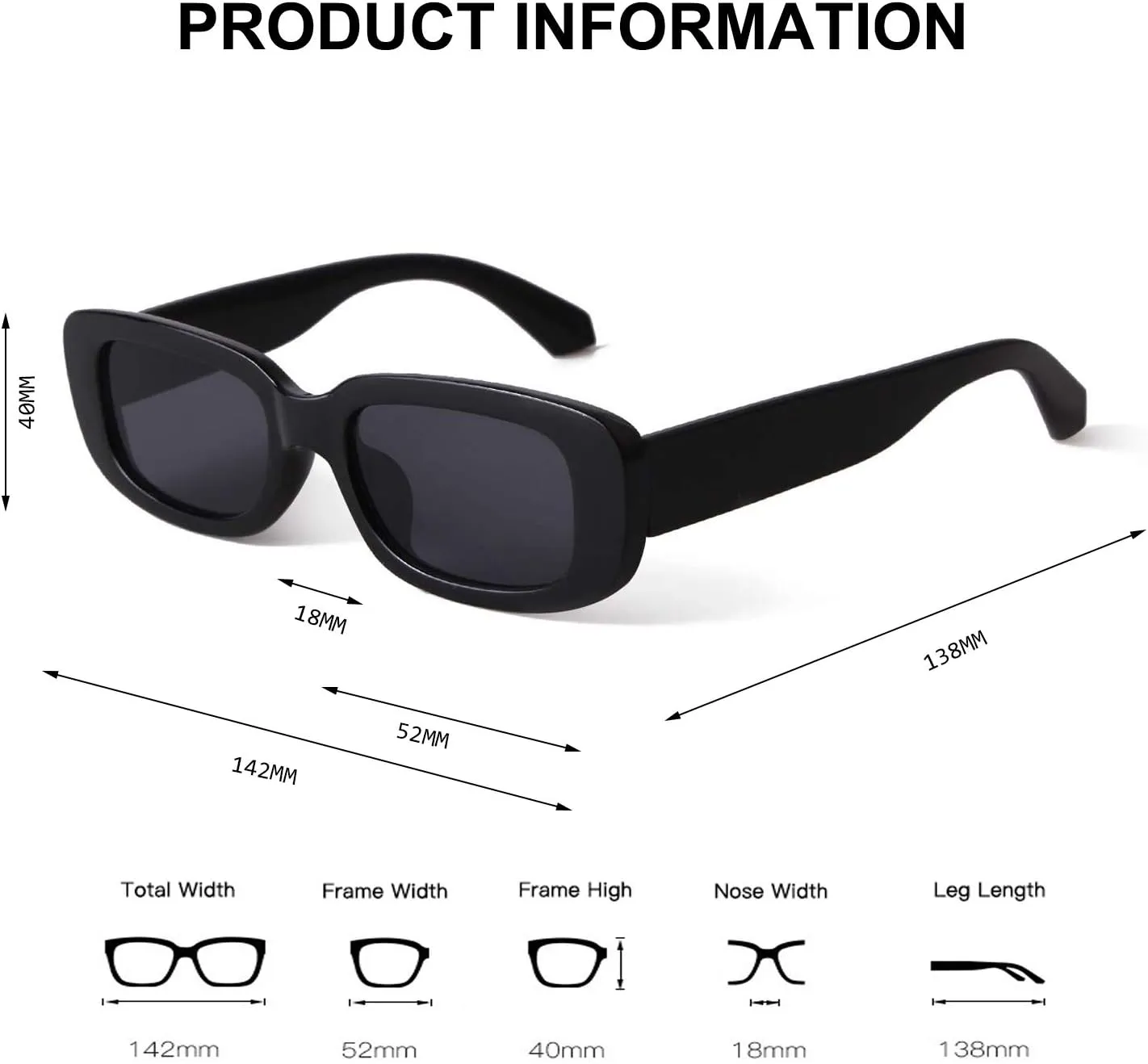 BUTABY Rectangle Sunglasses for Women Retro Driving Glasses 90’s Vintage Fashion Narrow Square Frame UV400 Protection