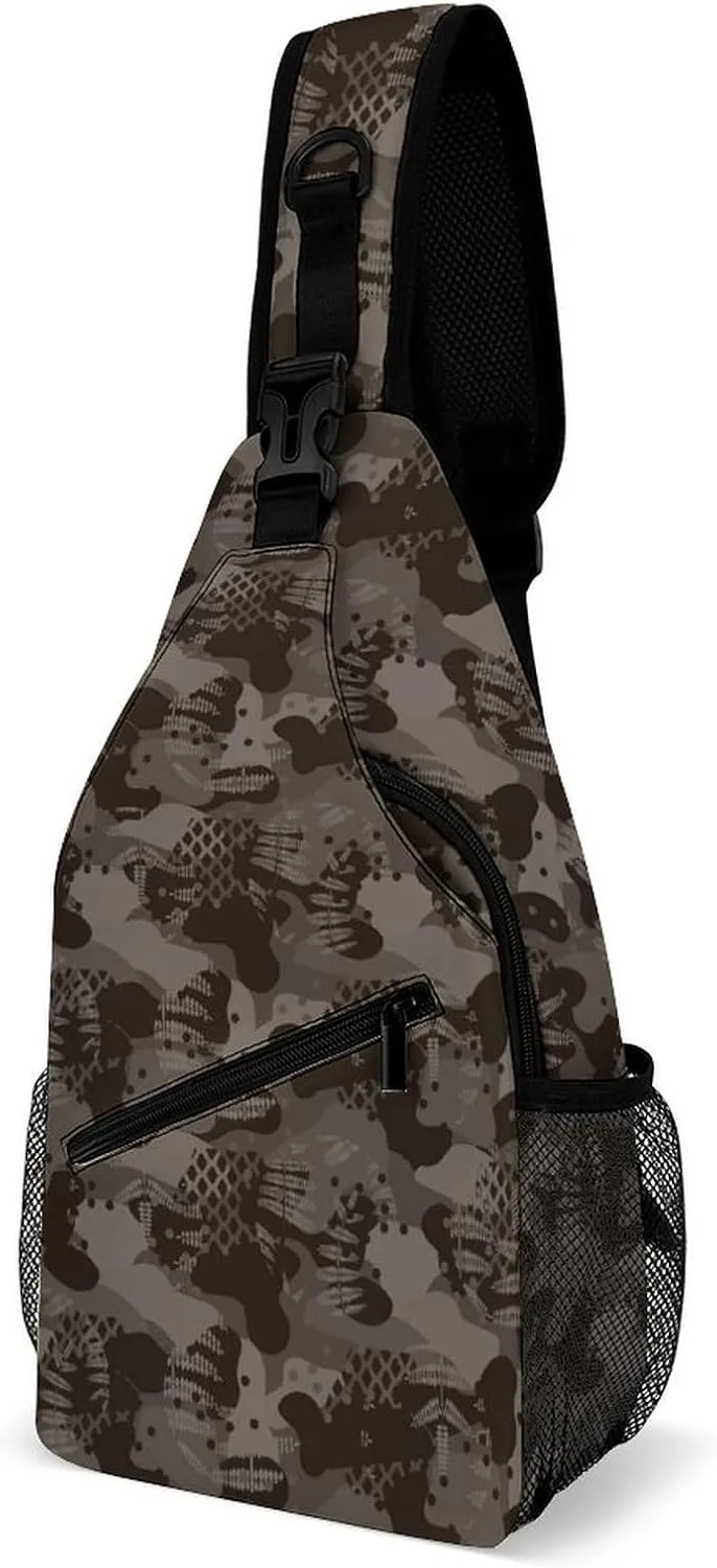Camouflage Army Brown Hunting Crossbody Bag Multipurpose Over Shoulder Sling Backpack Travel Chest Side Pouch Daypack