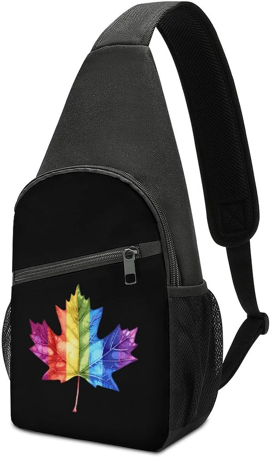 Canada Leaf LGBT Prideful Sling Bag Travel Daypack Crossbody Shoulder Backpack for Hiking Cycling