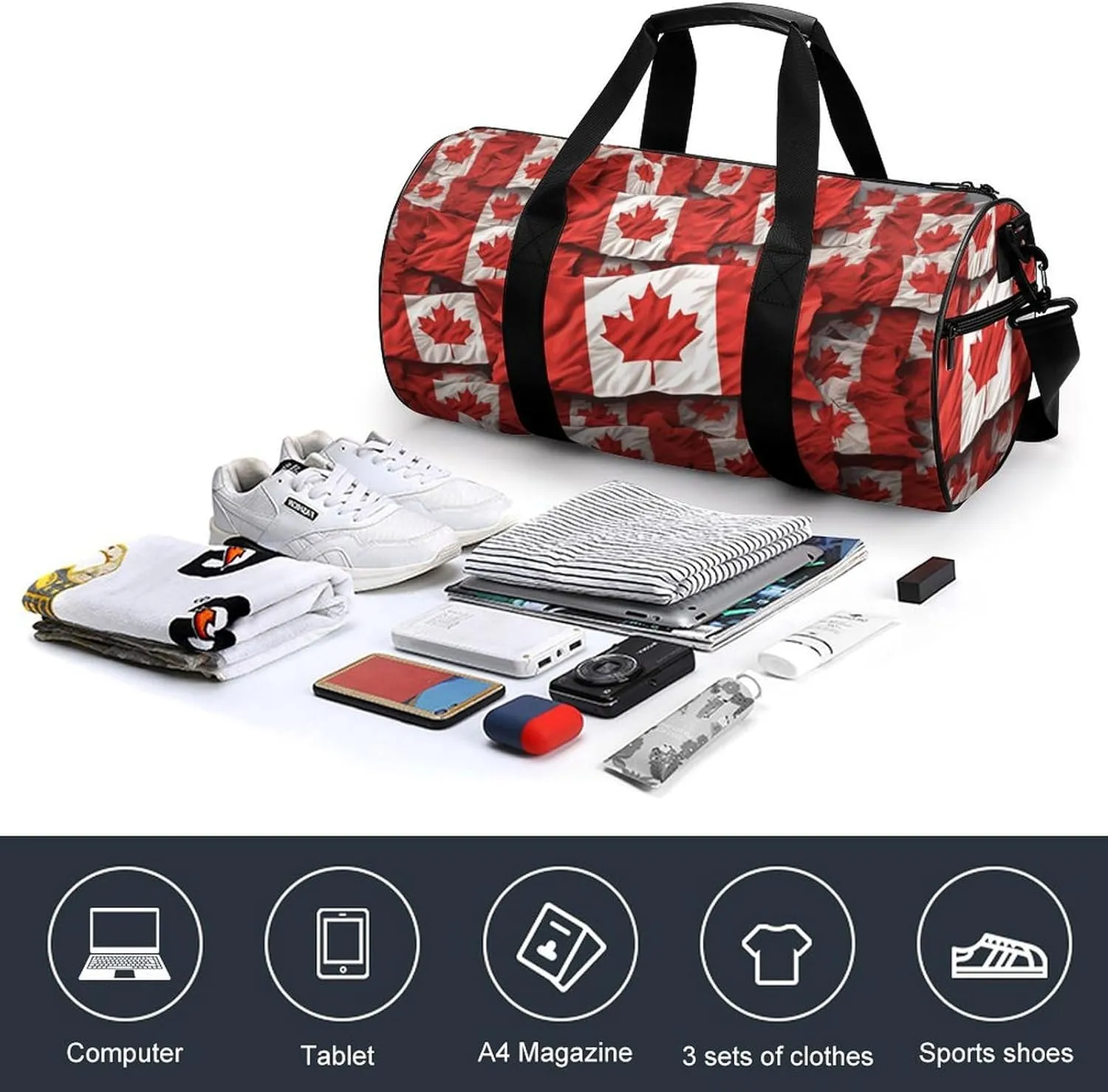 Canadian Flag Gym Bag Small Travel Duffle Bag with Compartment Carry On Weekender Bag for Women Men