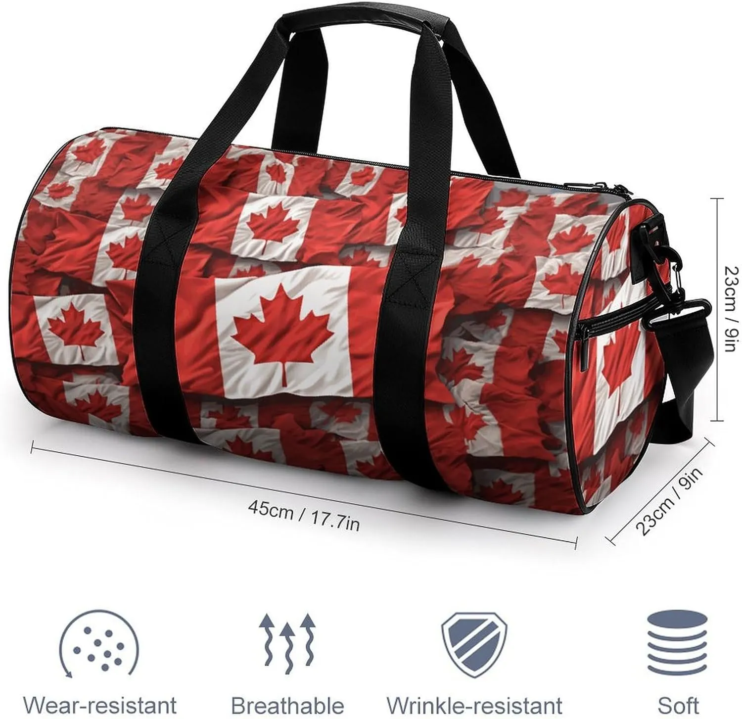 Canadian Flag Gym Bag Small Travel Duffle Bag with Compartment Carry On Weekender Bag for Women Men