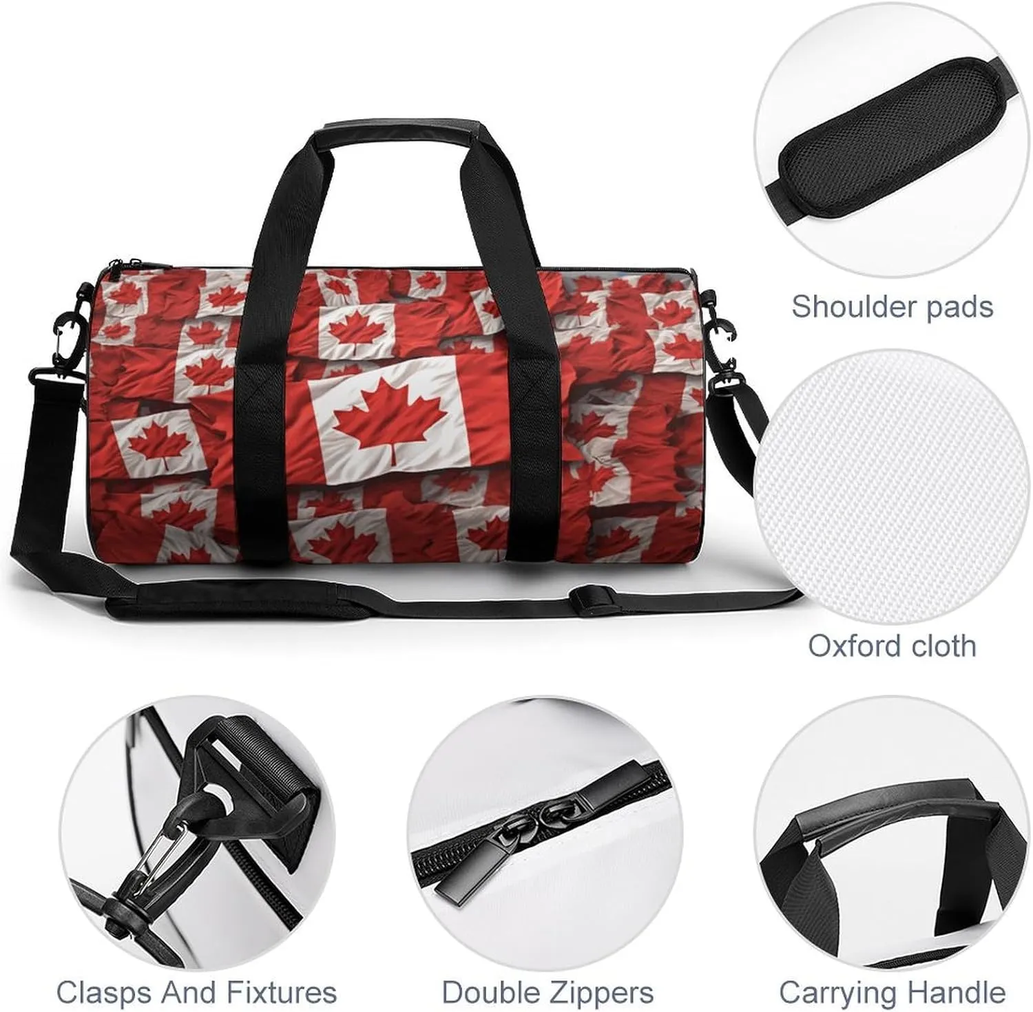 Canadian Flag Gym Bag Small Travel Duffle Bag with Compartment Carry On Weekender Bag for Women Men