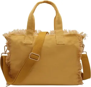 Canvas Crossbody Bag for Women Tassel Lightweight Laptop Tote Bag Simple Hobo Bag Shoulder Bag for Daily Use