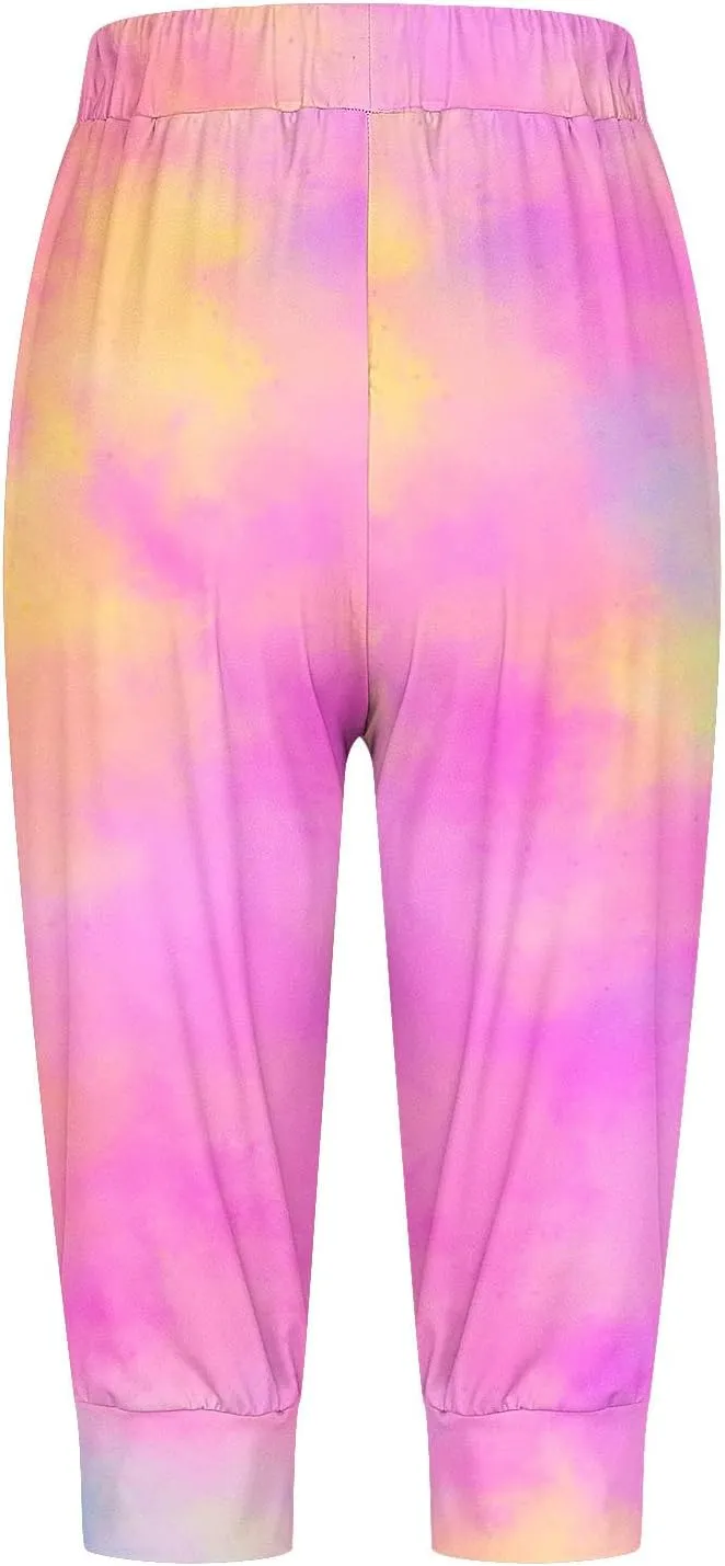 Capri Pants for Women Stretch High Waist Elastic Waist Cropped Trousers Lounge Drawstring Capri Pants with Pockets