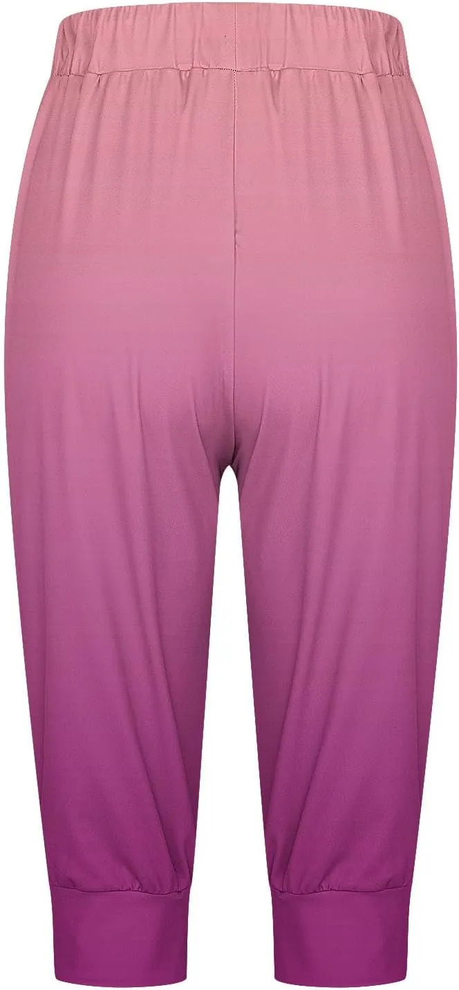 Capri Pants for Women Stretch High Waist Elastic Waist Cropped Trousers Lounge Drawstring Capri Pants with Pockets