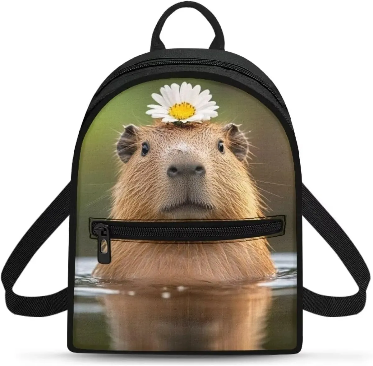Capybara Floral Women Fashion Backpack, Polyester Daypack with Zippers, Compact Shoulder Bag Non-Waterproof Lightweight
