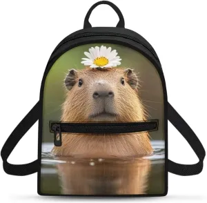 Capybara Floral Women Fashion Backpack, Polyester Daypack with Zippers, Compact Shoulder Bag Non-Waterproof Lightweight