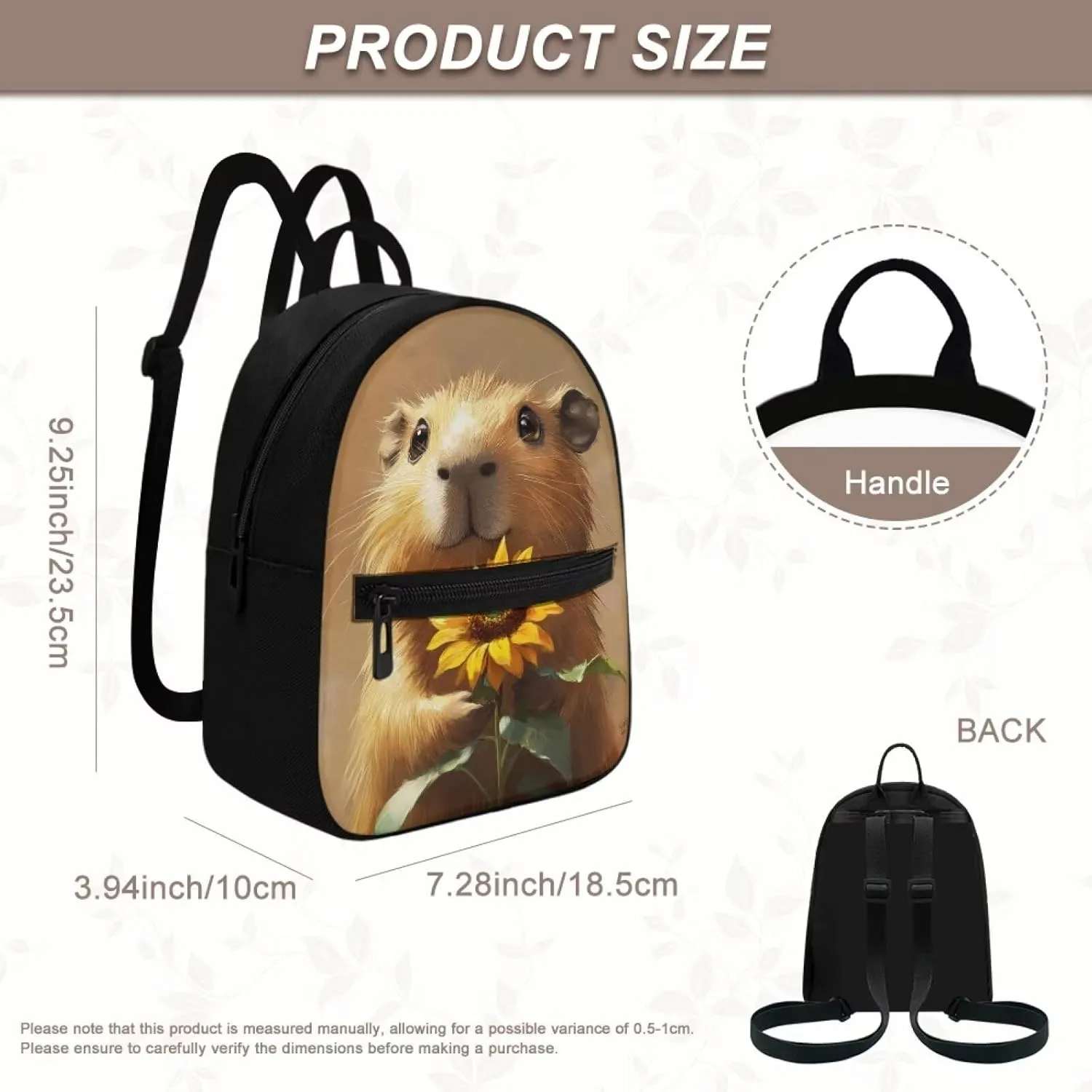 Capybara Sunflower Women Shoulder Bag Compact Backpack Lightweight Polyester Daypack with Hidden Pockets