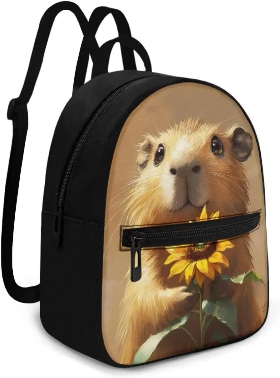 Capybara Sunflower Women Shoulder Bag Compact Backpack Lightweight Polyester Daypack with Hidden Pockets