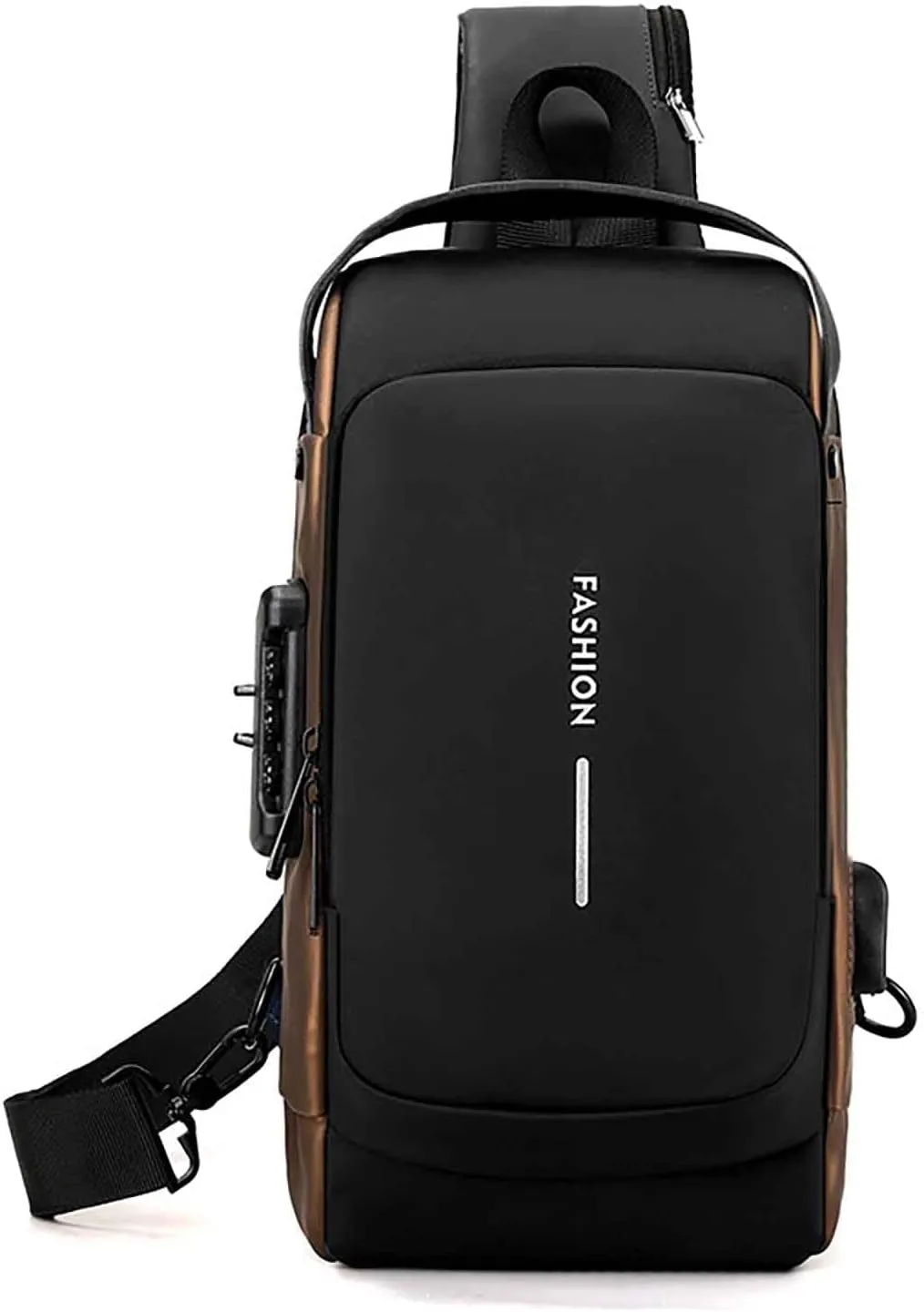 Carbon Fiber Streamline Anti-Theft Sling Bag, USB charging port Sport Waterproof Shoulder Bag, for Daily Trips, Commutes (Black Gold)